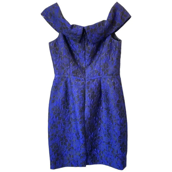 RICKIE FREEMAN TERI JON Off Shoulder Jacquard Dress Royal Blue Size 8 Cocktail - Picture 2 of 6